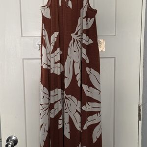 Lane Bryant Brown and White Leaf Print Maxi Dress